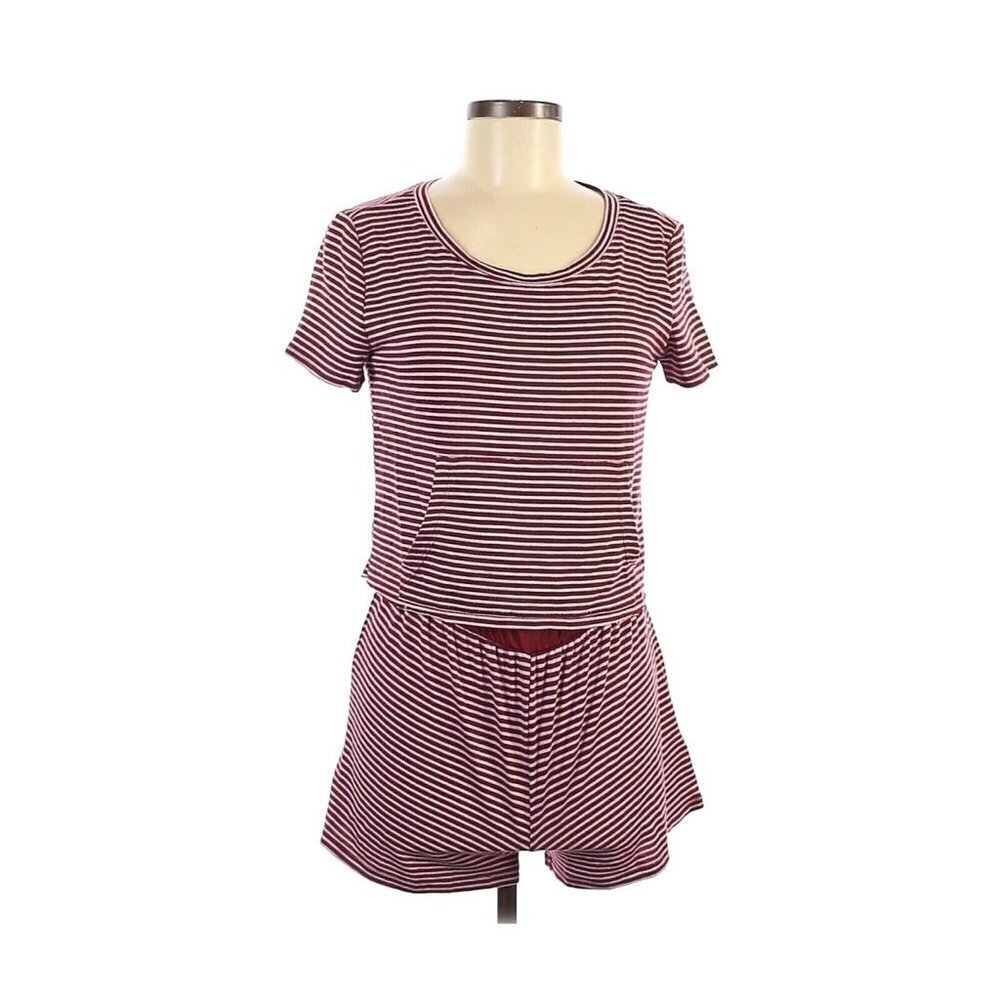 Hiatus Pink Burgundy Striped Layered Romper